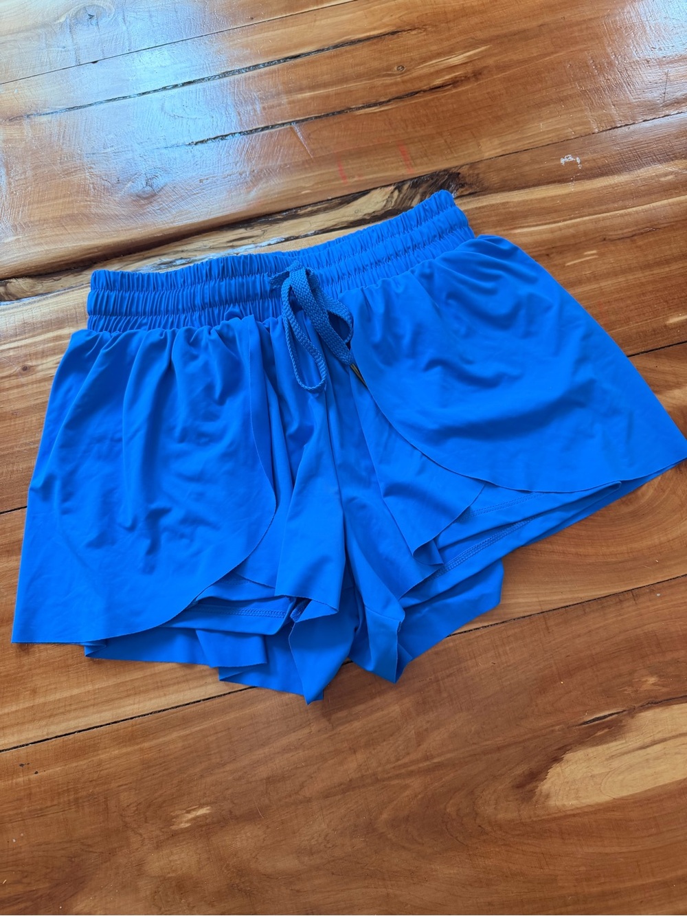 Women’s Athletic Layered Running Shorts - Poolside blue XS drawstring